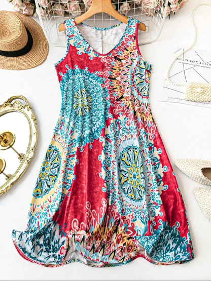 Plus Size Women'S All over Print Sleeveless Vest Dress, Basic Boho Tank Dress, Perfect for Vacation and Home Use, Comfortable and Stylish, Casual Wear by All Mart Bristol Ltd