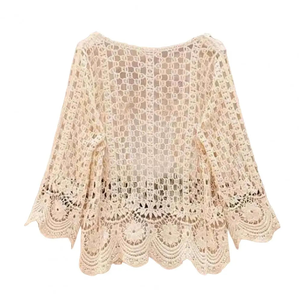 Handcrafted Lace Cardigan Crochet Women Cardigan 2025 3/4 Sleeve Hollow Out Open Front Sheer Sweater Boho Summer Knit Shrug by All Mart Bristol Ltd