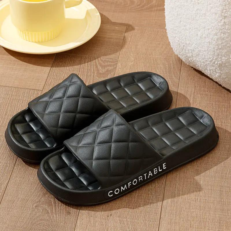 Men's Home Slippers With Plaid Design Soft-soled Silent Indoor Floor Bathing Slippers Women House Shoes Summer by Dropshipman