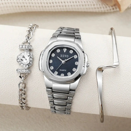 No gift box, small batch watches, Korean version of the square versatile quartz watches heart-shaped diamond bracelet 3 sets by All Mart Bristol Ltd