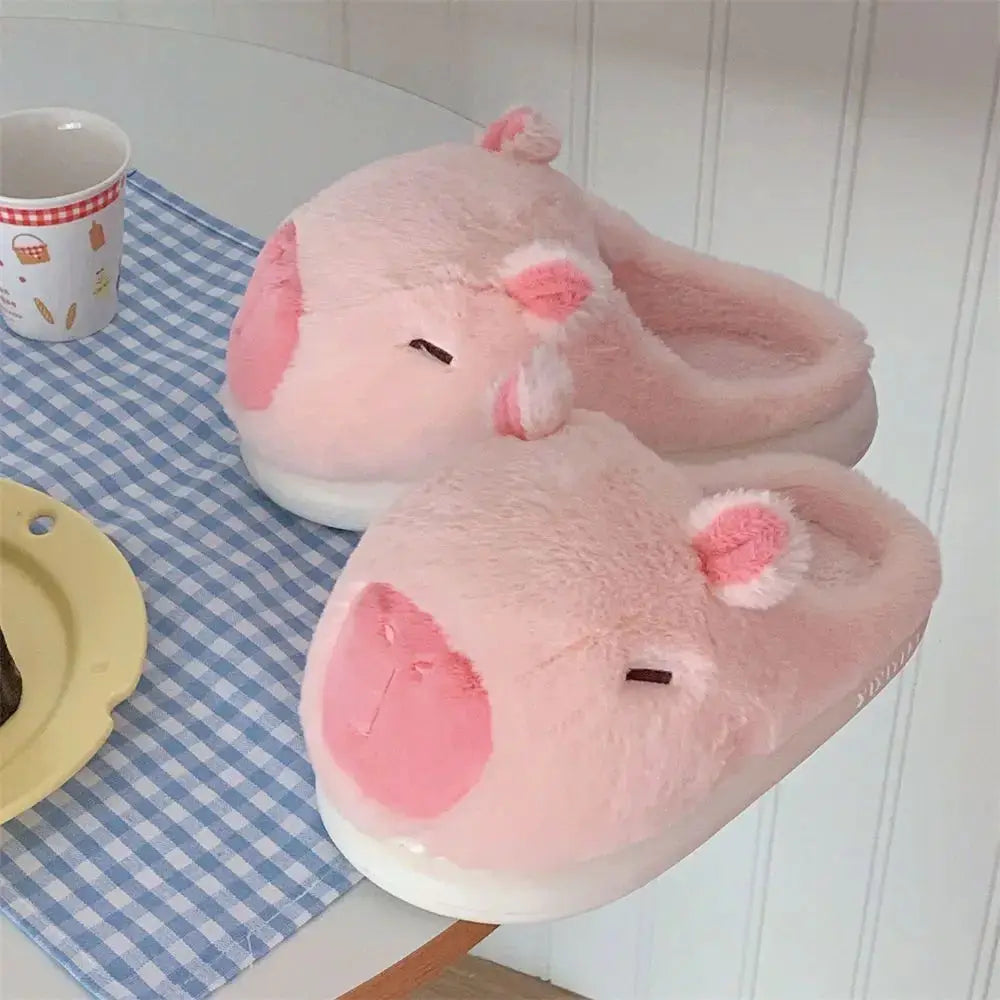 Home Fluffy stereoscopic capybara Slippers Women Cartoon Plush Clogs Thick Furry Closed Heels Warm Couple Home Cotton Shoes by All Mart Bristol Ltd