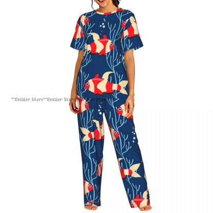 Women's Comfort Pajamas Women's Sea Fish Marine Life Short Sleeve Set Sleepwear by All Mart Bristol Ltd