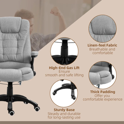 Executive Reclining Chair w/ Heating Massage Points Relaxing Headrest Grey by Unbranded