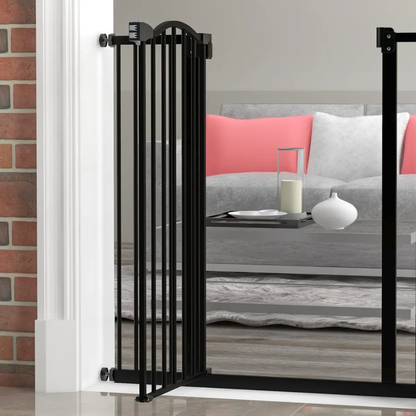 PawHut 74-94cm Adjustable Metal Pet Gate Safety Barrier w/ Auto-Close Door Black by PawHut
