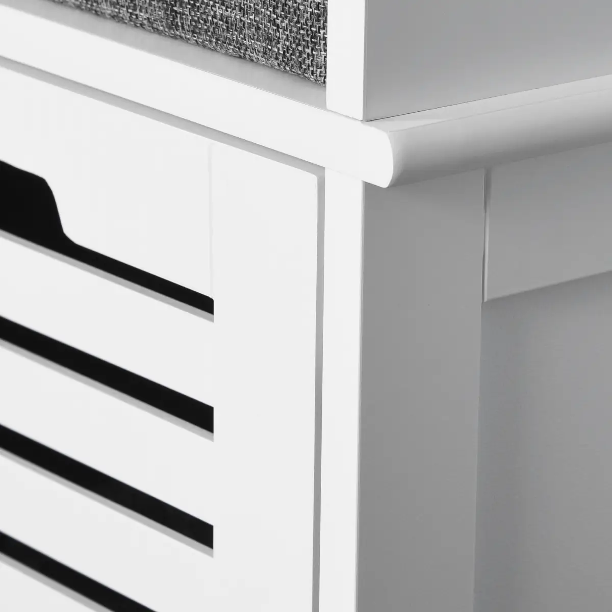 HOMCOM 3-Door Shoe Storage Bench Cushion Seat Slatted Doors Elevated Base White by HOMCOM