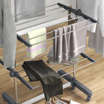 HOMCOM 4-Tier Large Clothes Airer Stainless Steel Clothes Drying Rack Grey by HOMCOM