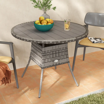 Outsunny Outdoor PE Rattan Dining Table w/ Wood-plastic Composite Top, Grey by Outsunny