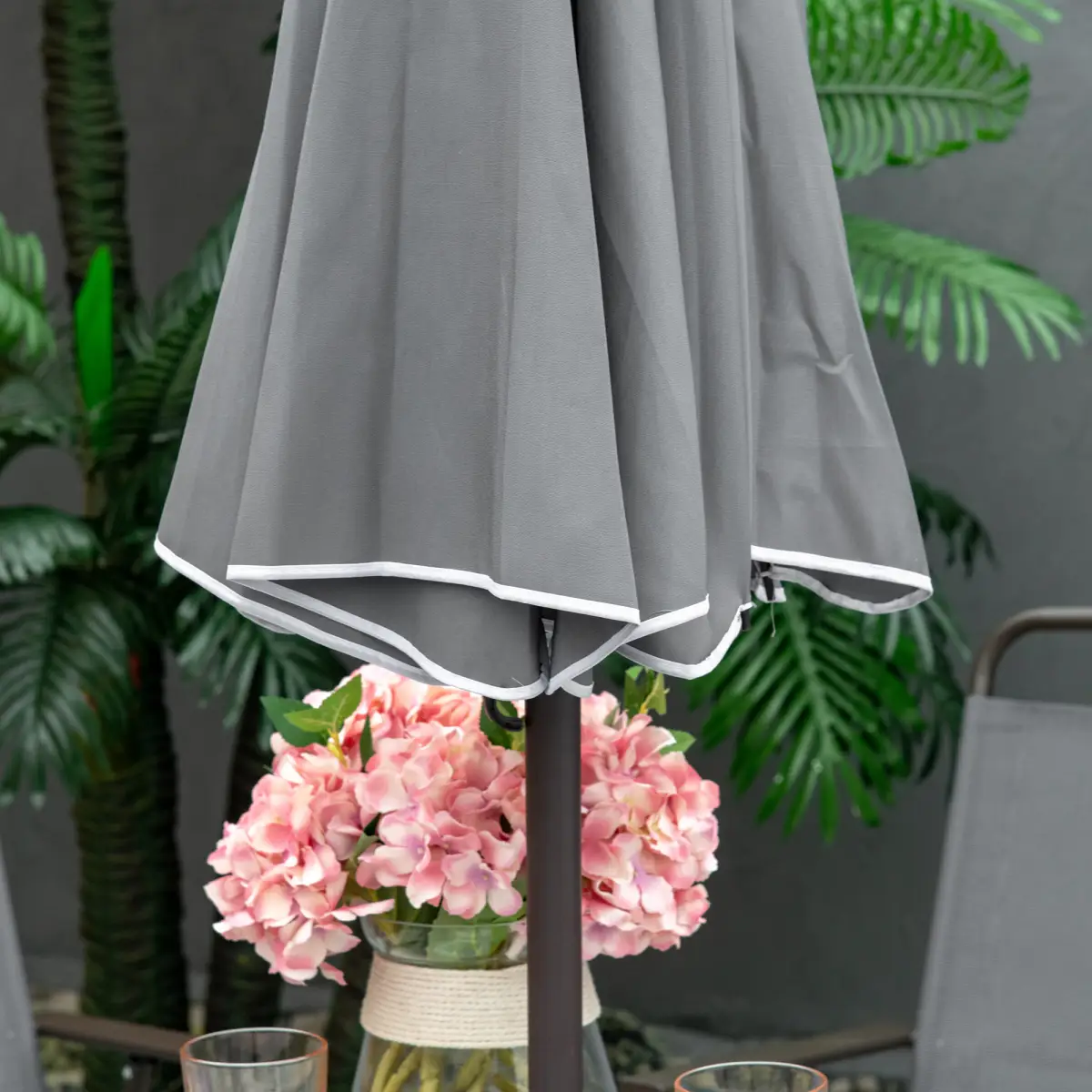6Pc Patio Dining Set with Umbrella, 4 Folding Chairs Glass Table by Outsunny