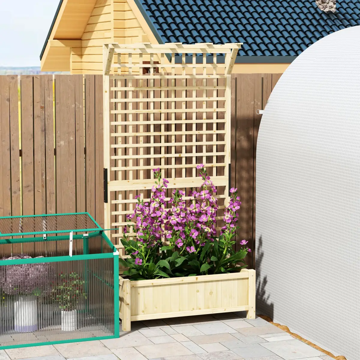 Outsunny Wood Planter with Trellis for Climbing Plants Vines Planter Box Natural by Outsunny