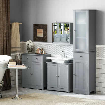 Wall Mounted Mirror Cabinet with Storage Shelf Bathroom Cupboard Grey by Homcom