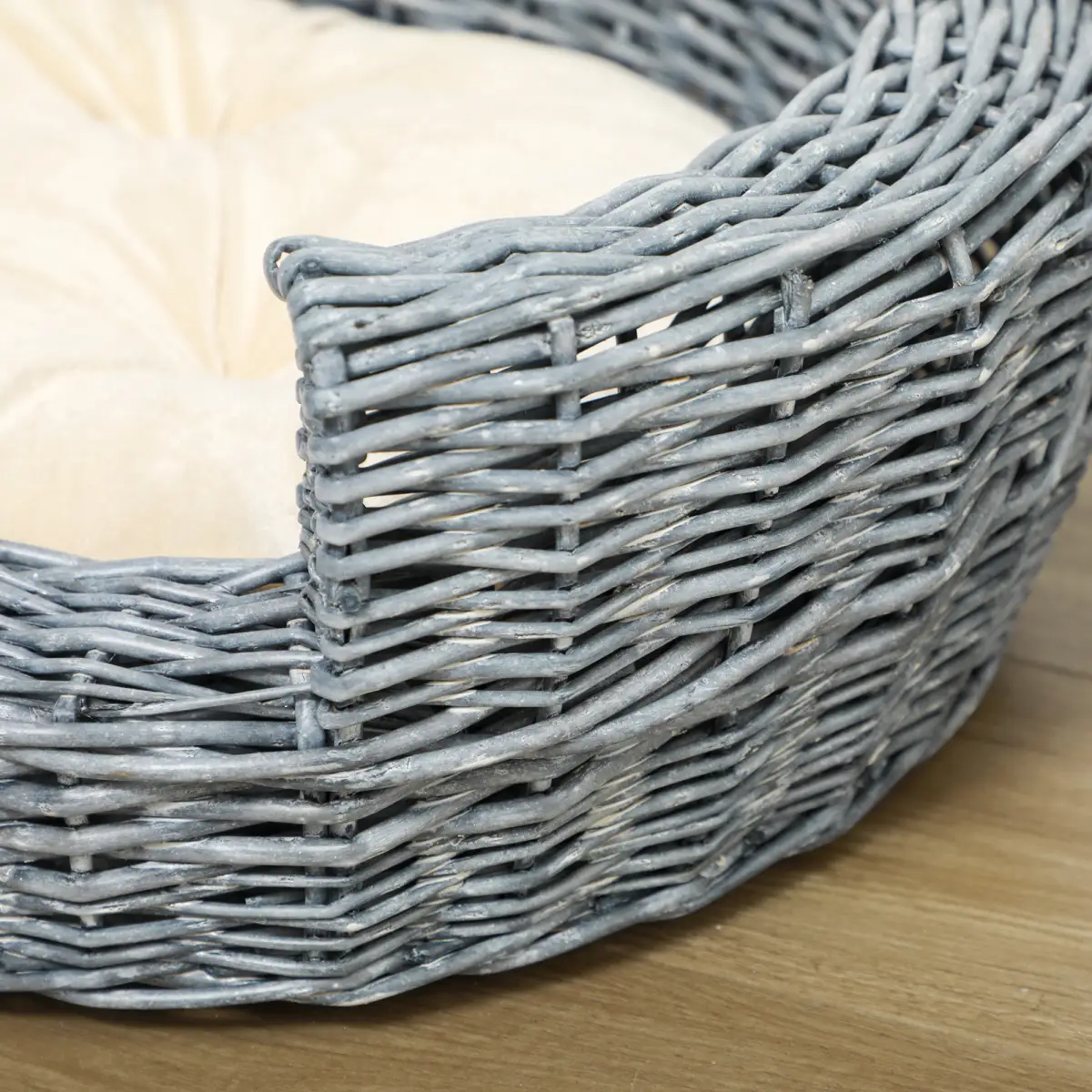 Elevated Dog Cat Couch Pet Basket Sofa Bed Wicker Willow Rattan Cushion Pawhut by Unbranded