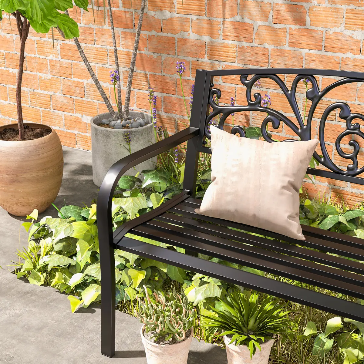 2-Seater Garden Bench, Steel-Black by Outsunny