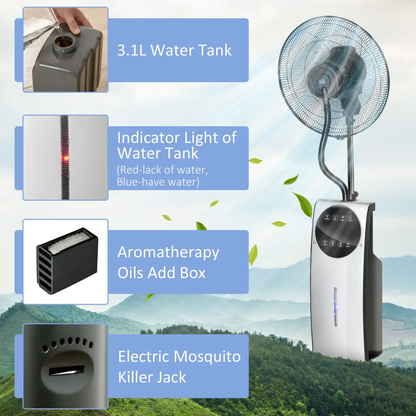 Pedestal Fan with Water Mist Spray Standing Fan w/ 3.1L Water Tank Black by HOMCOM