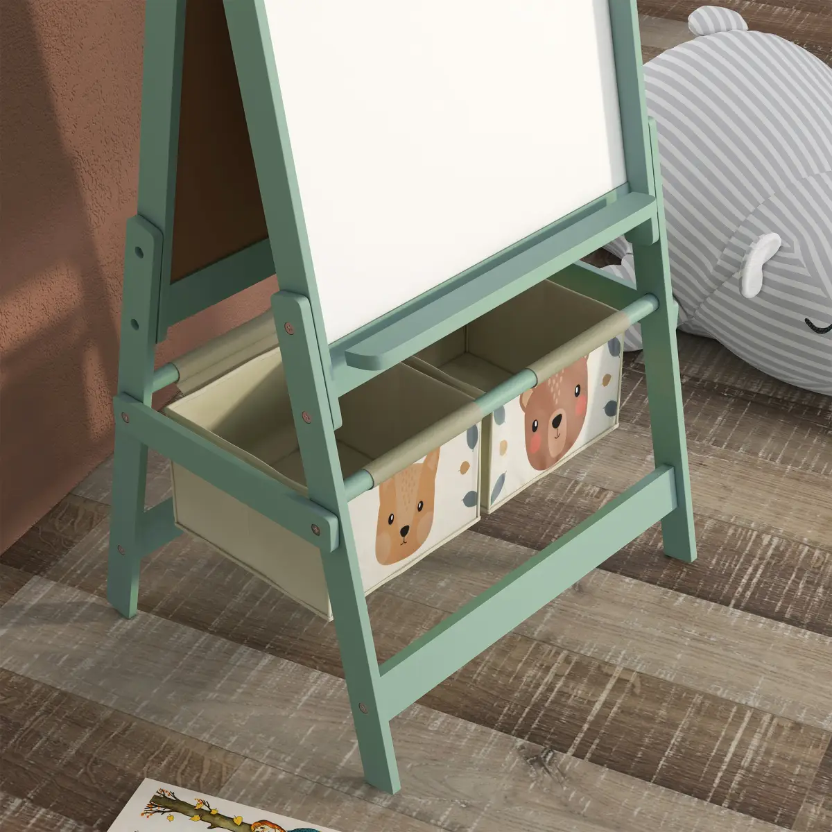AIYAPLAY Kids Easel with Paper Roll, Blackboard, Whiteboard, Storage, Green by AIYAPLAY