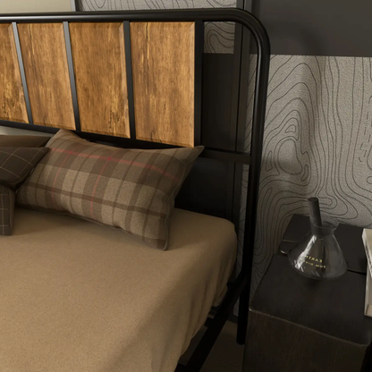 Double Bed Frame Steel Bed Base with Headboard 145 x 199cm Brown by HOMCOM