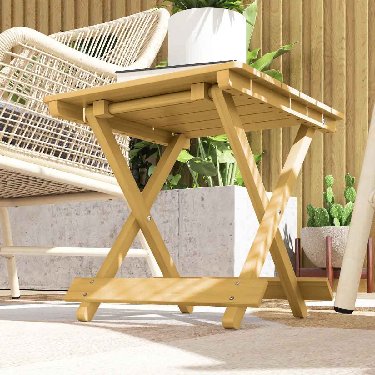 Outsunny Wooden Folding Garden Table, Folding Side Table, Nature Wood Finish by Outsunny
