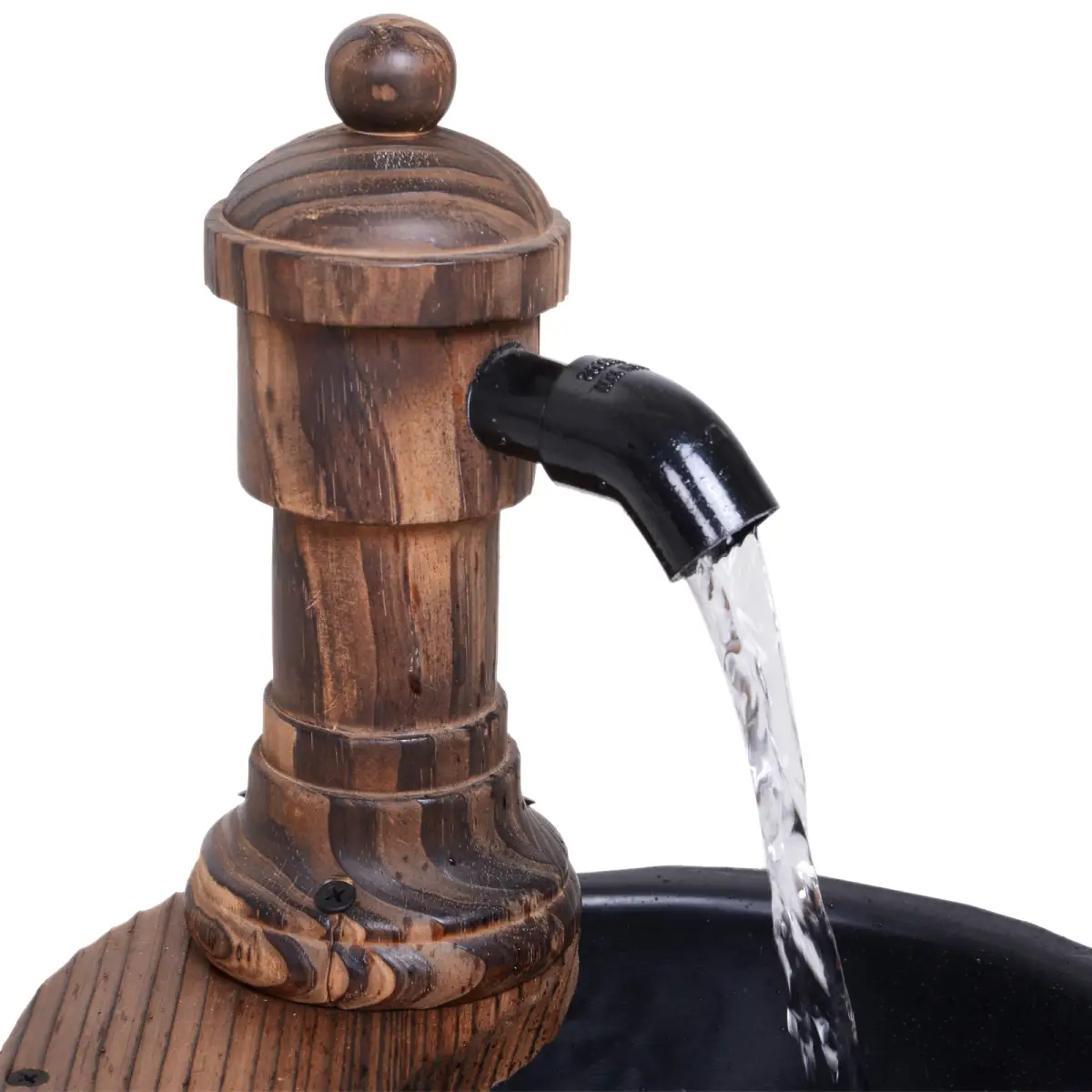 Outsunny Barrel Water Pump Fountain Rustic Wood Electric Water Feature Garden by Outsunny