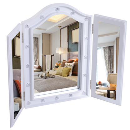 Lighted Tri-Fold Vanity Mirror Large Cosmetic Mirror LED Lights White by HOMCOM