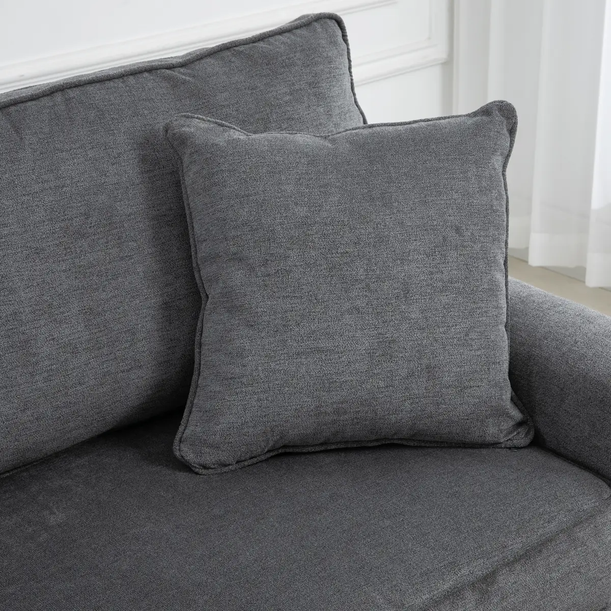 2 Seater Sofas Fabric Sofa with Nailhead Trim Cushions and Throw Pillows Grey by Unbranded