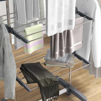 HOMCOM 3-Tier Large Clothes Airer Stainless Steel Clothes Drying Rack Grey by HOMCOM