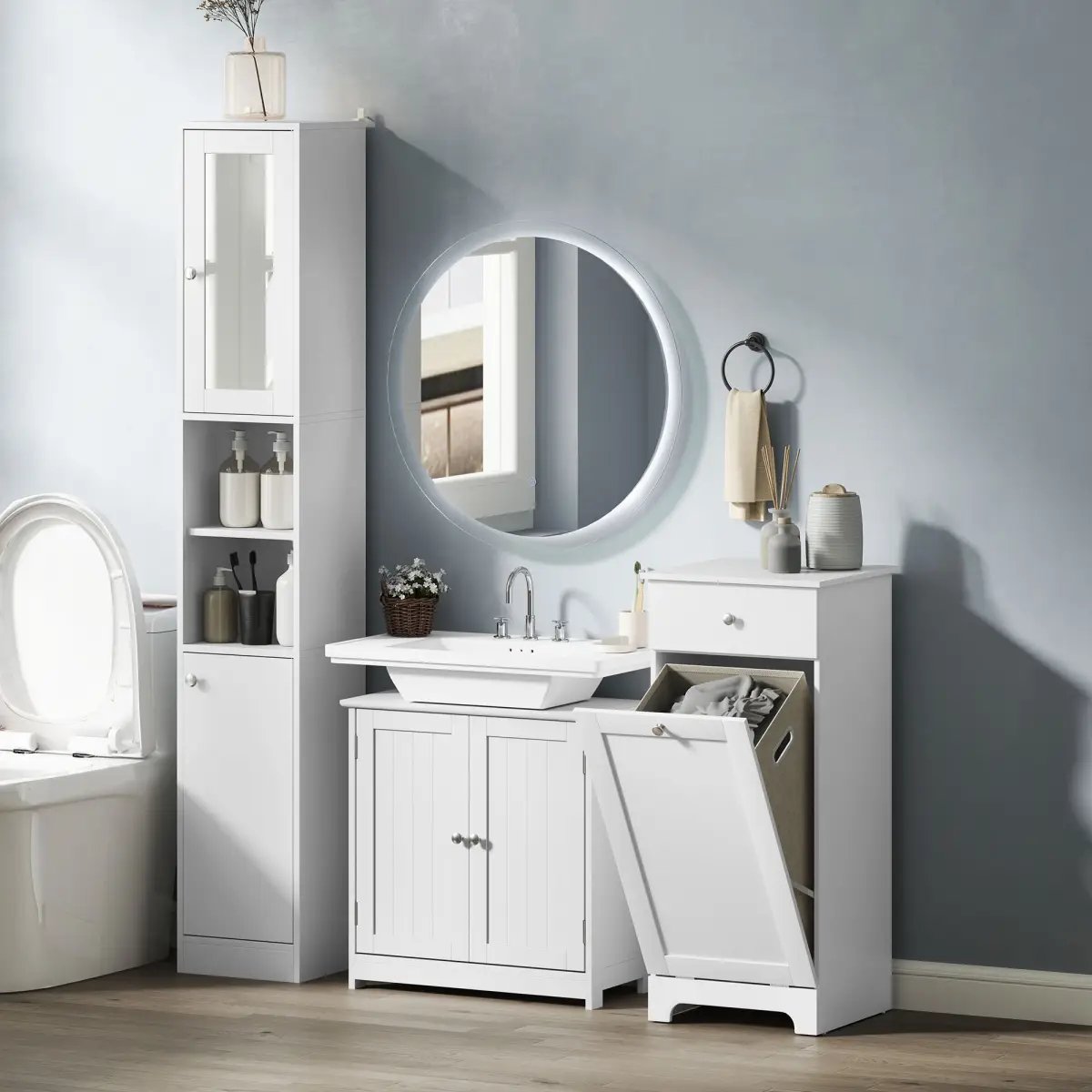kleankin 60x60cm Under-Sink Storage Cabinet Adjustable Shelf Drain Hole White by Unbranded