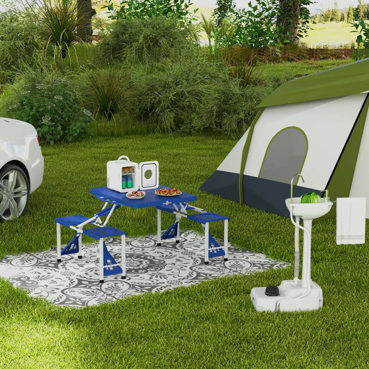 Portable Camping Sink with Towel Holder & Soap Dispenser Hand Wash Outsunny by Unbranded
