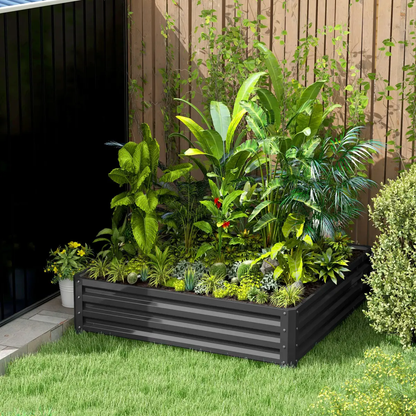 Outsunny Raised Garden Bed Metal Garden Flower Vegetable Planter Light Grey by Outsunny