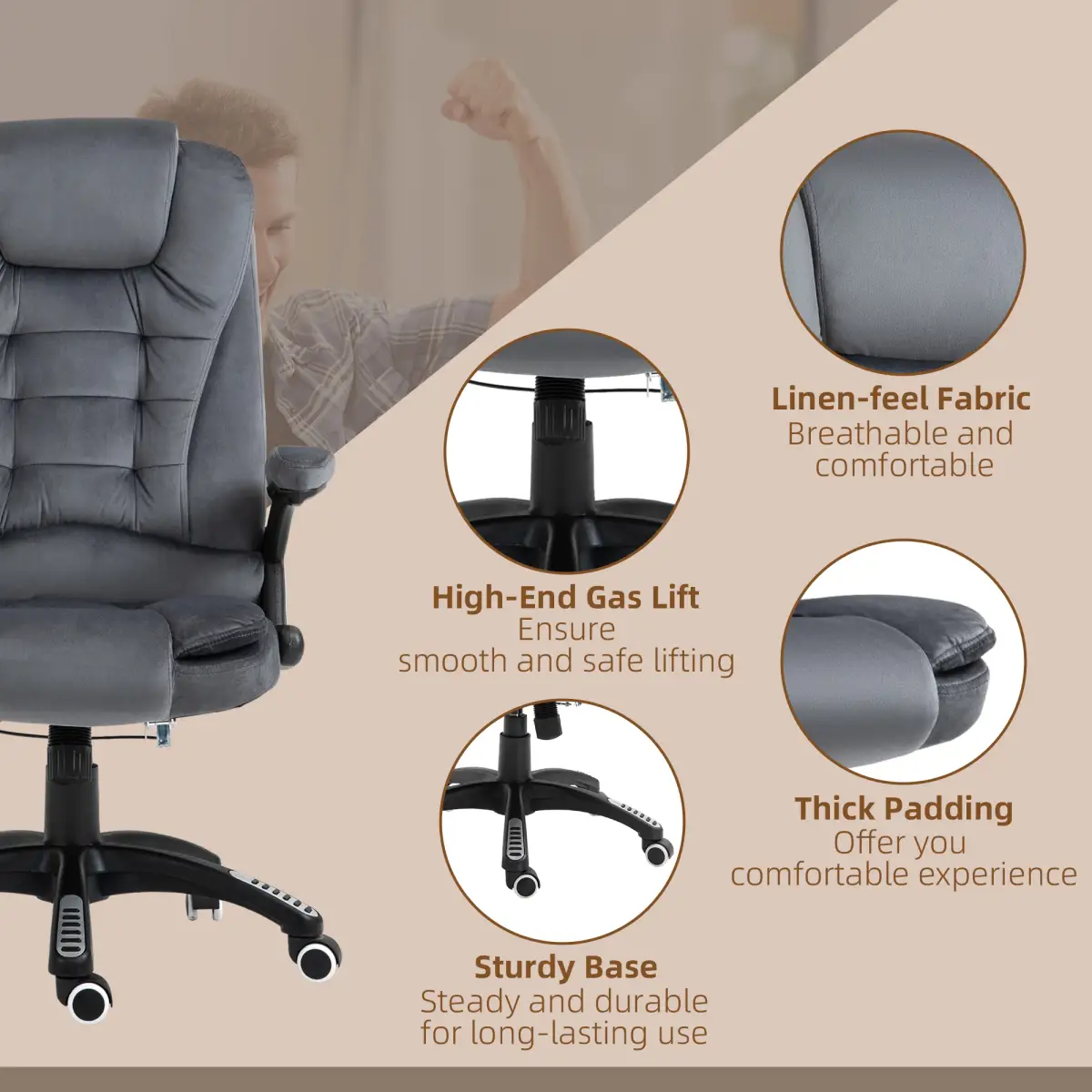 Executive Reclining Chair w/ Heating Massage Points Relaxing Headrest Grey by Unbranded