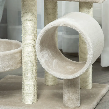 Multi-Level Large Cat Tree Scratching Post Perch Play Center Tunnel Beige by Pawhut