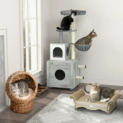 Wicker Cat House, Raised Cat Bed with Cylindrical Base, 42 x 33 x 52cm by PawHut
