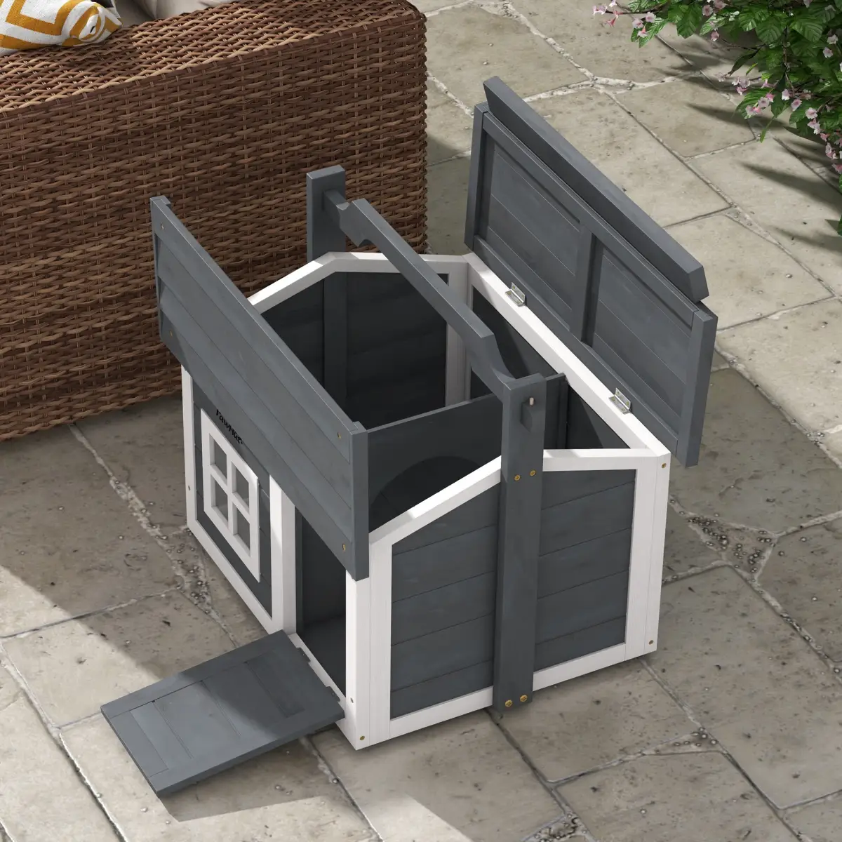 PawHut Rabbit Hutch Indoor Outdoor w/ Top Handle, Openable Roof - Grey by PawHut
