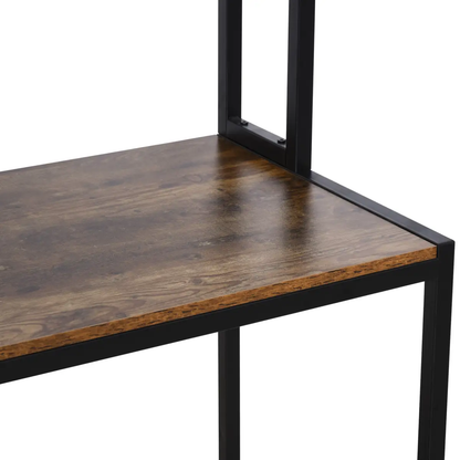 149x140x125cm Industrial L-Shaped Desk w Shelf - Brown & Black by HOMCOM