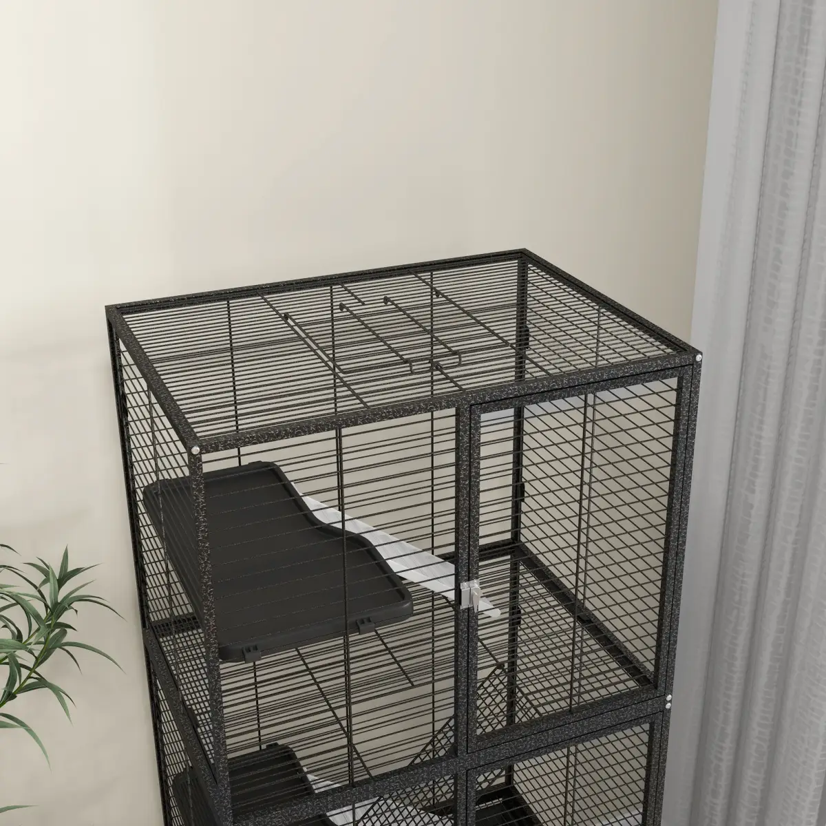PawHut Ferret Cage 136cm Rolling Small Animal Cage w/ 3 Doors, Storage Shelf by PawHut