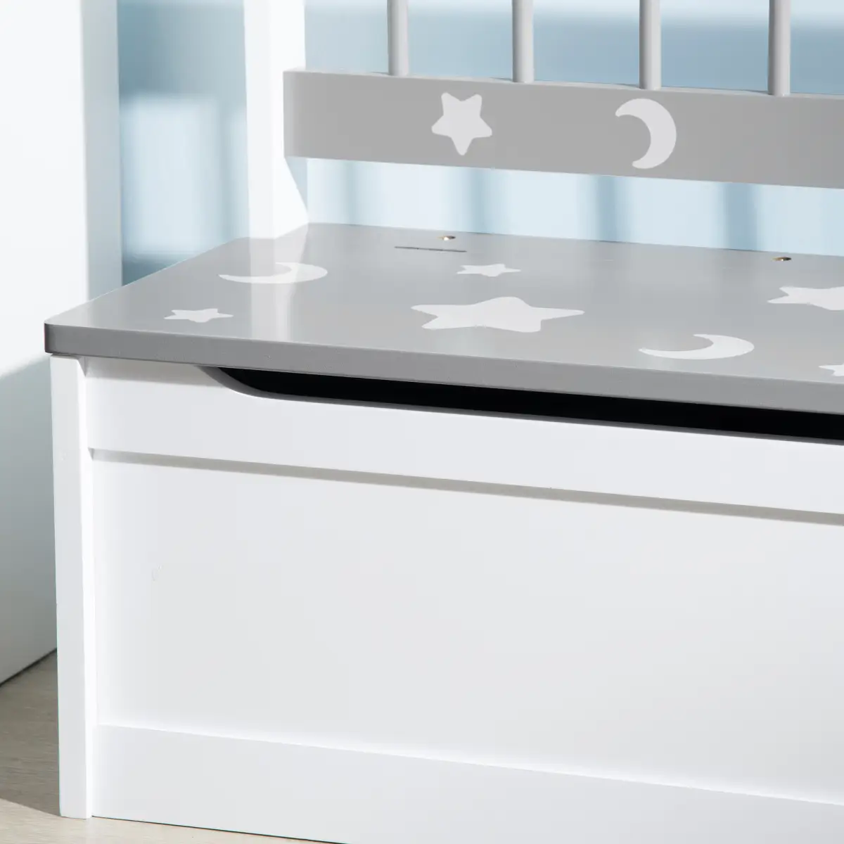 Two-In-One Wooden Toy Box, Kids Storage Bench w/ Safety Rod - Grey by Unbranded