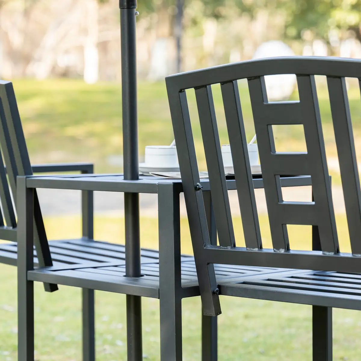 2 Seat Garden Chair Bench Loveseats w/Coffee Table Slatted Design Patio Yard by Unbranded