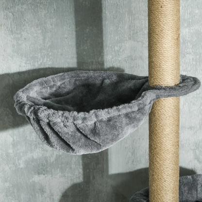6-Tier Floor to Ceiling Cat Tree with Scratching Post, Bed, Hammock, Grey by PawHut