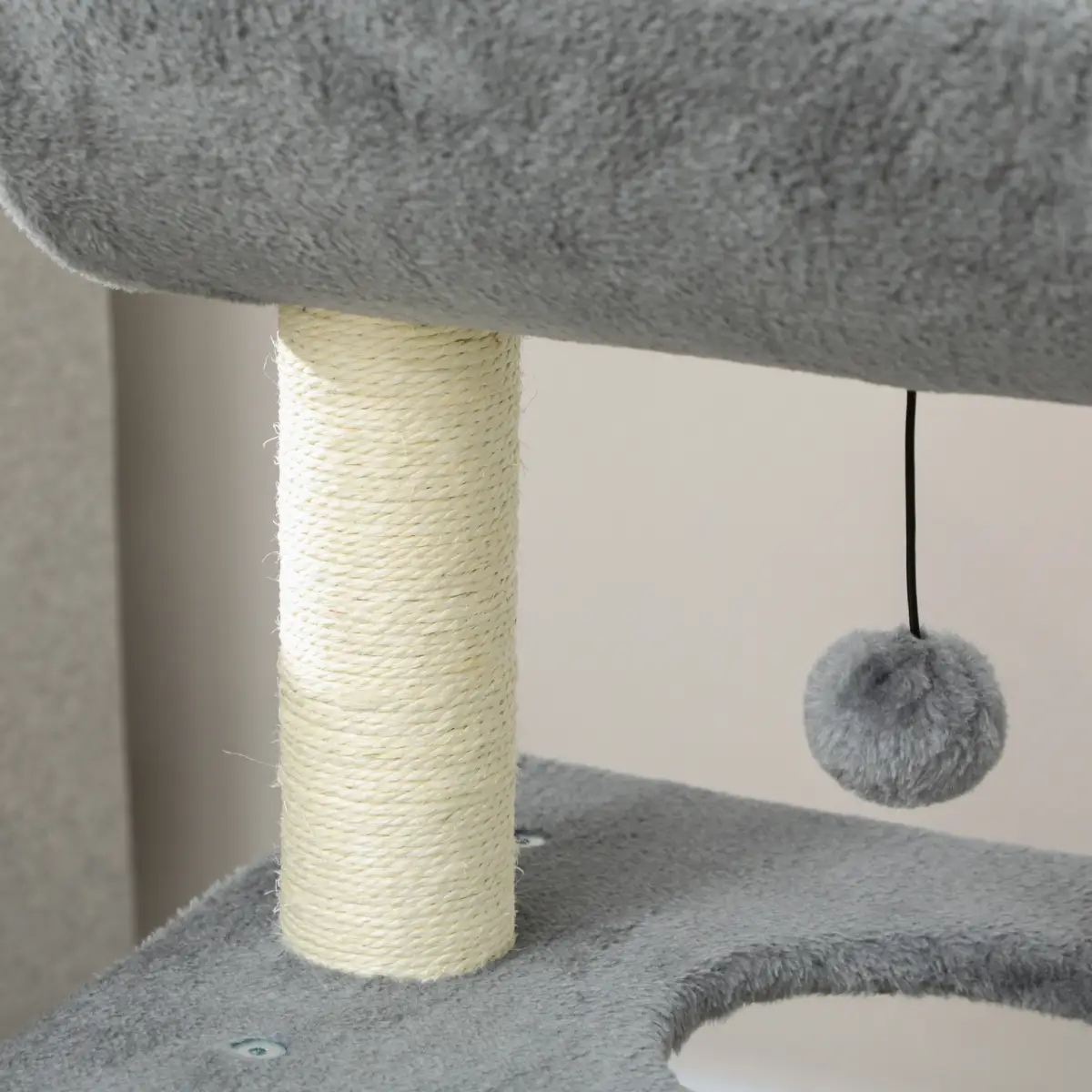 Cat Tree Tower for Indoor Cats w/ Scratching Posts, Pad, Light Grey, Toy Ball by PawHut