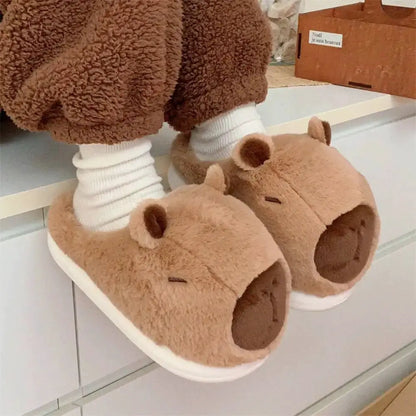 Home Fluffy stereoscopic capybara Slippers Women Cartoon Plush Clogs Thick Furry Closed Heels Warm Couple Home Cotton Shoes by All Mart Bristol Ltd