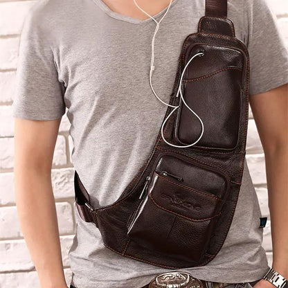 Leather Men's Chest Bag First Layer Cowhide Casual Satchel by Dropshipman