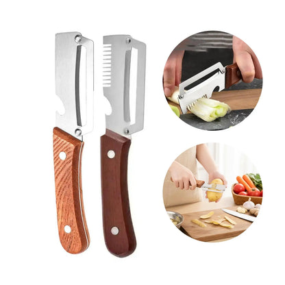 Premium-Grade Fruit & Vegetable Peeler| Sharp Stainless Steel Blade, Ergonomic Wooden Handle + Built-In Bottle Opener – Ideal for Daily Kitchen Use