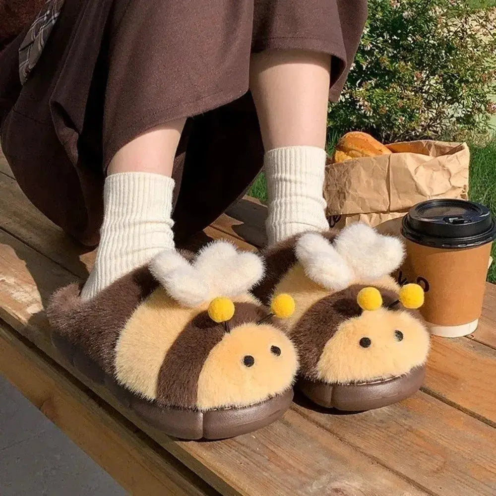 Kawaii 3D Little Bee Cartoon Bee Plush Slippers Cartoon Thick Soled Warm Fur Slippers Fluffy Student Y2K Bee Slippers Dormitory by All Mart Bristol Ltd