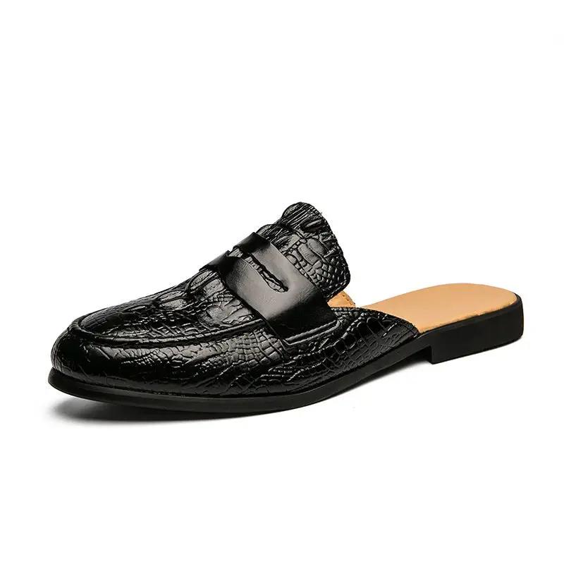 Men's Closed Toe Half-support Leather Shoes Crocodile Pattern by Dropshipman