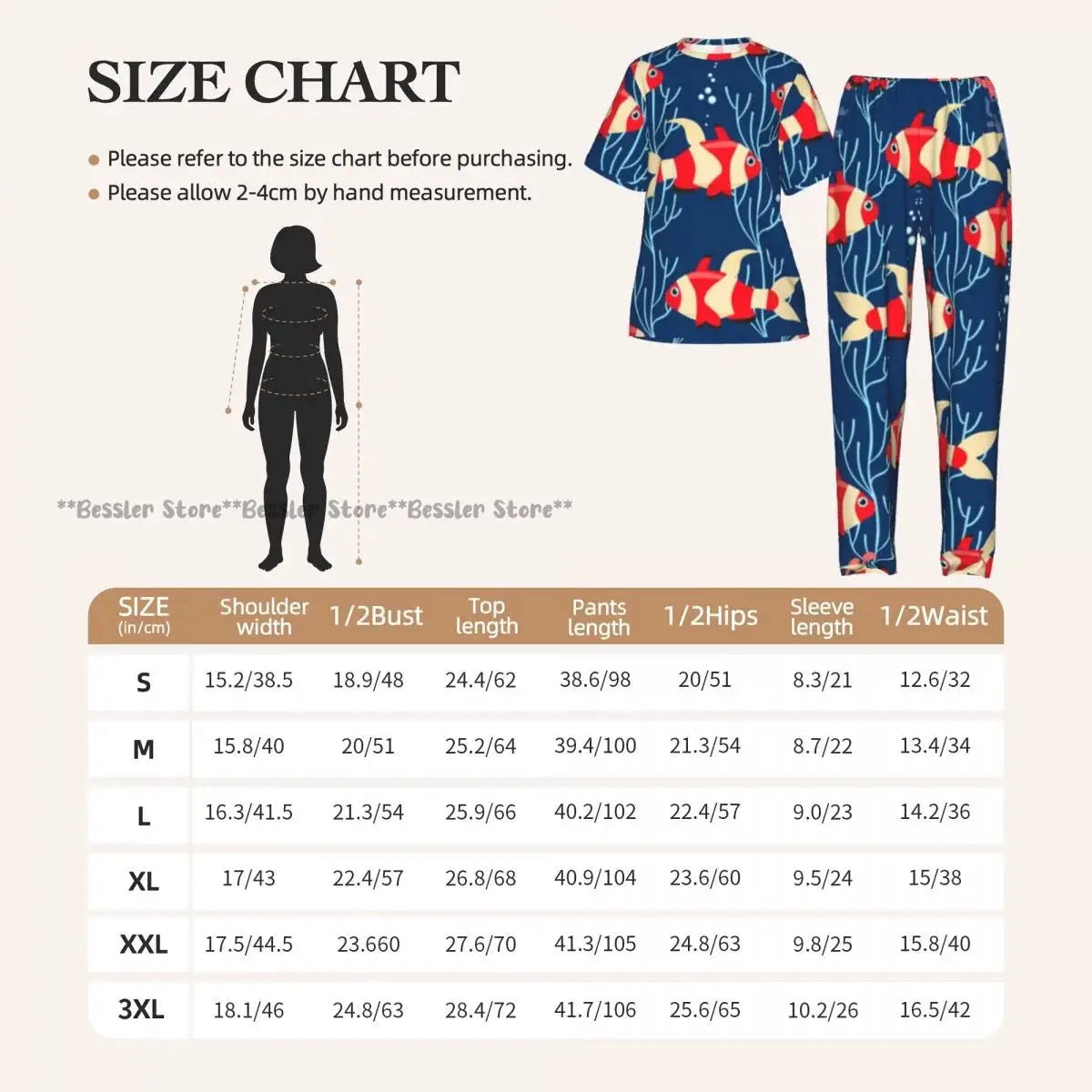 Women's Comfort Pajamas Women's Sea Fish Marine Life Short Sleeve Set Sleepwear by All Mart Bristol Ltd