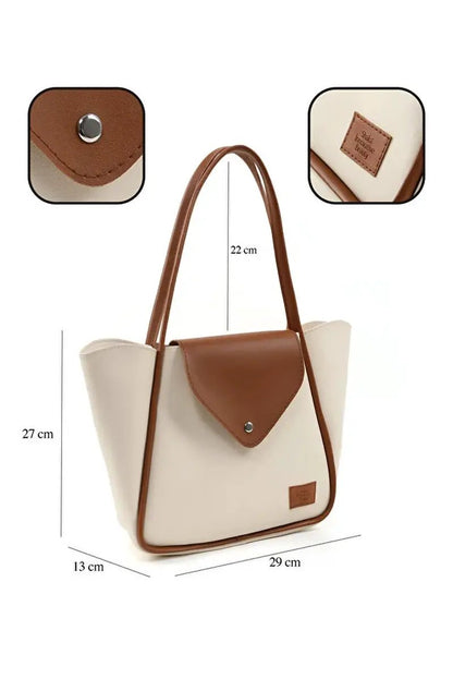 Large Faux Leather Snap Closure Tote Bag Single Compartment Hand Arm and Shoulder Bag by All Mart Bristol Ltd