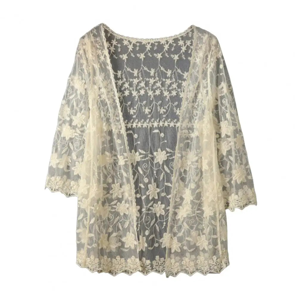 Handcrafted Lace Cardigan Crochet Women Cardigan 2025 3/4 Sleeve Hollow Out Open Front Sheer Sweater Boho Summer Knit Shrug by All Mart Bristol Ltd