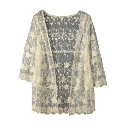 Handcrafted Lace Cardigan Crochet Women Cardigan 2025 3/4 Sleeve Hollow Out Open Front Sheer Sweater Boho Summer Knit Shrug by All Mart Bristol Ltd
