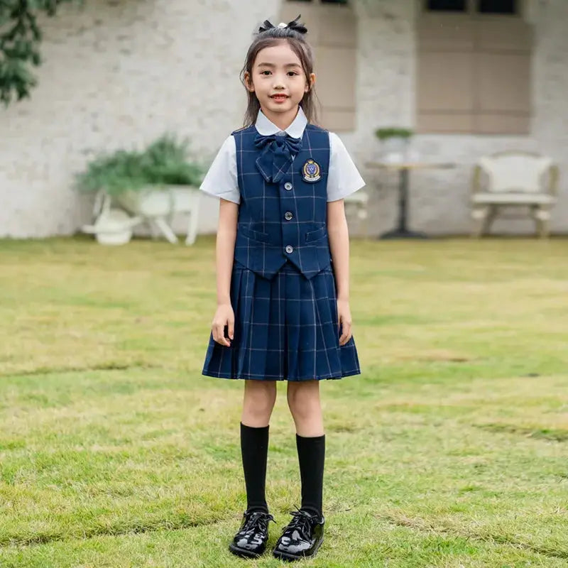 Kids British Plaid Vest Shirt Suit Pants Girls Waistcoat Blouse Skirts Children School Uniform Boys Korean Students Clothes Set by All Mart Bristol Ltd