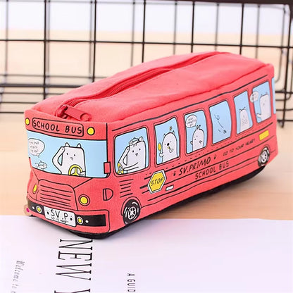 Creative Animal School Bus Stationery Canvas Pencil Case Storage Organizer Pencil Bag Gift Office School Stationery Supply by All Mart Bristol Ltd