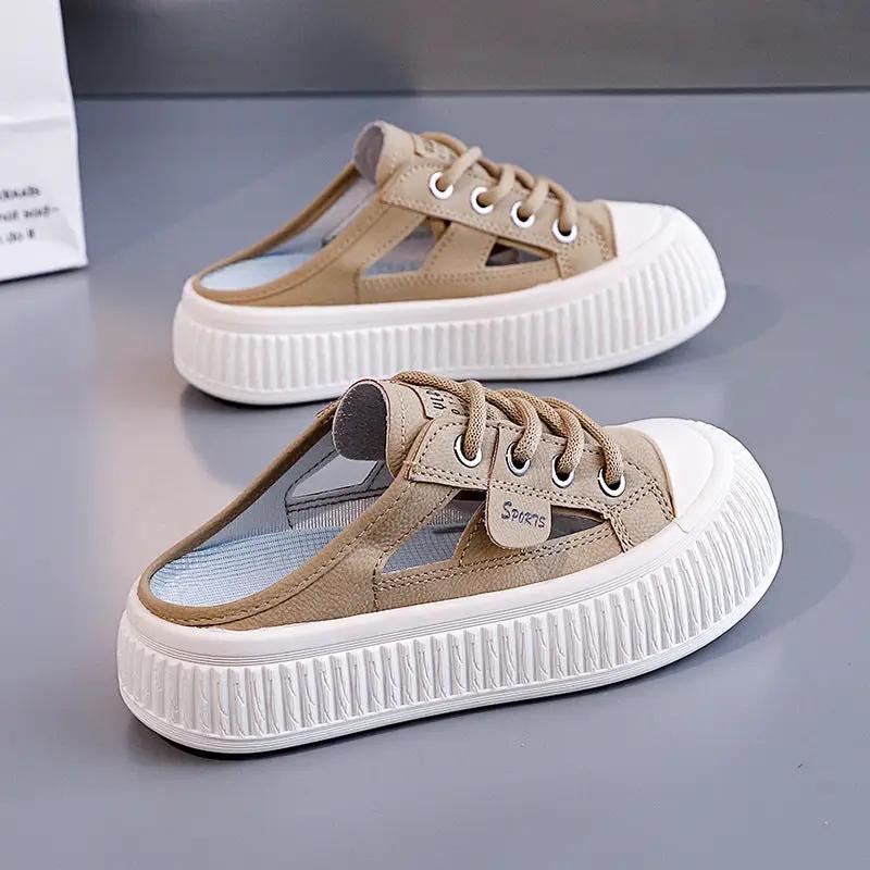 Slide-on Hollowed-out Breathable Thick-soled Half-slipper Sneakers by Dropshipman