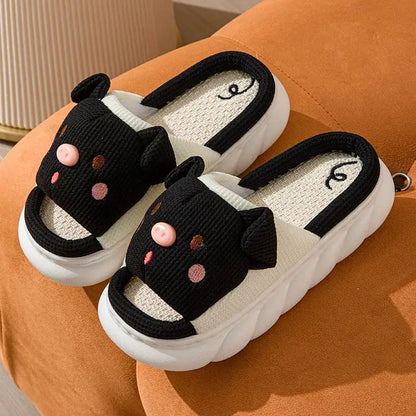Home Linen Slipper for Women Cute Bunny Clouds Flip Flops Female Design Cozy Shoes Slides Four Season Platform Couples Sandals by All Mart Bristol Ltd